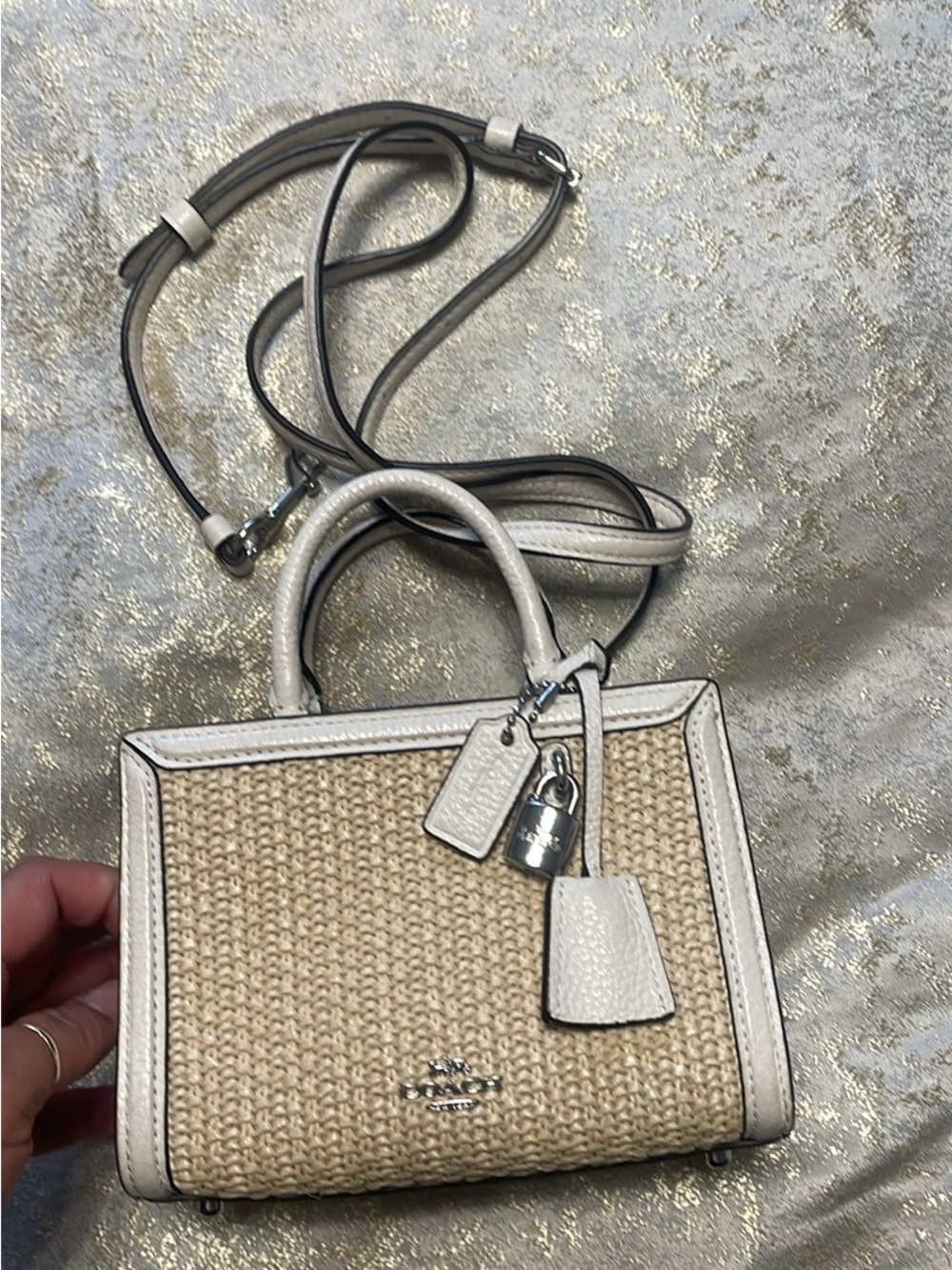 Coach micro Zoe Pebble Leather & Woven straw crossbody